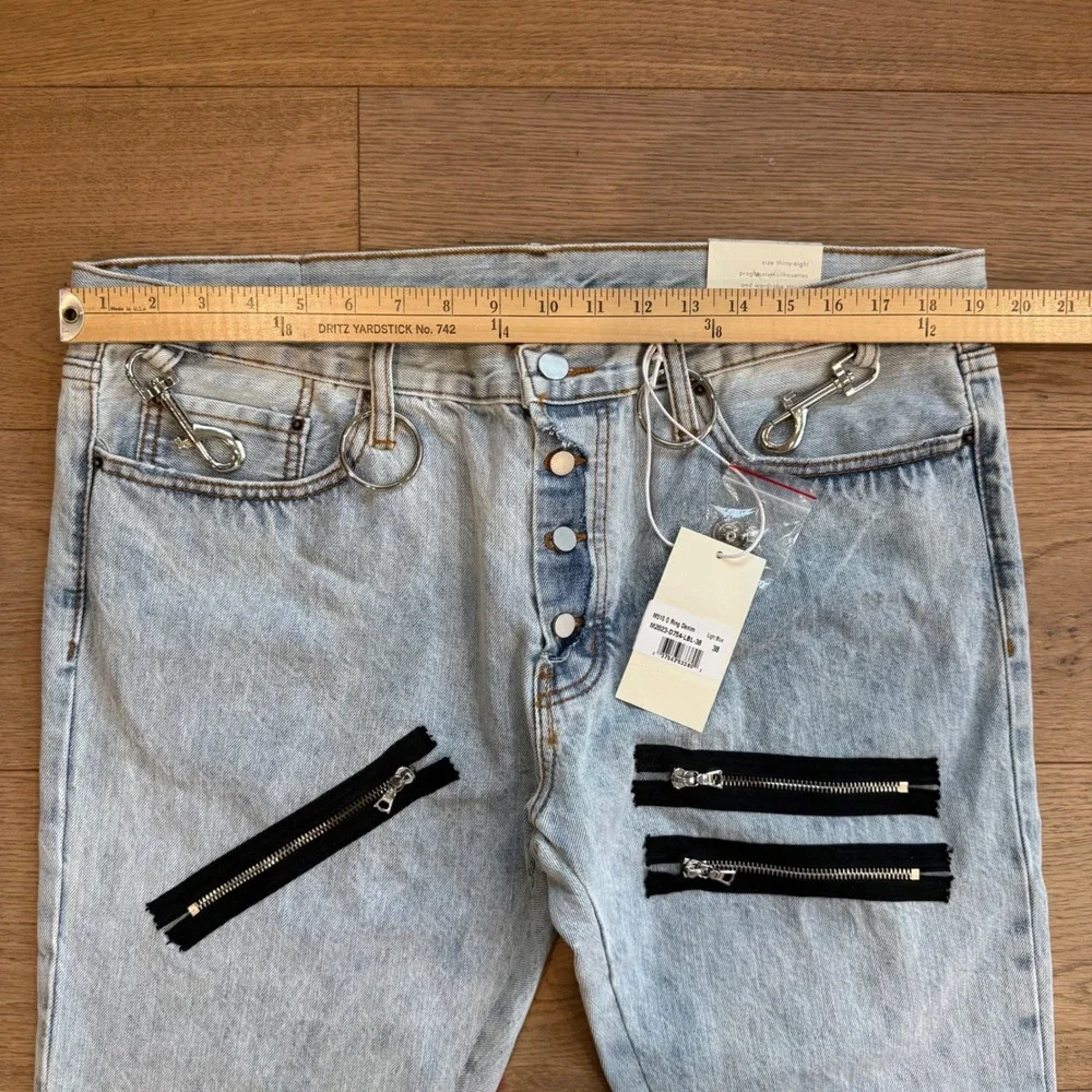 MNML M510 O Ring Denim Light Blue‎ Zipper Flare Jeans Mens 38 NWT